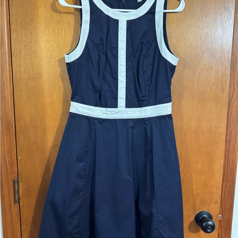 Chic Navy Dress with White Accents